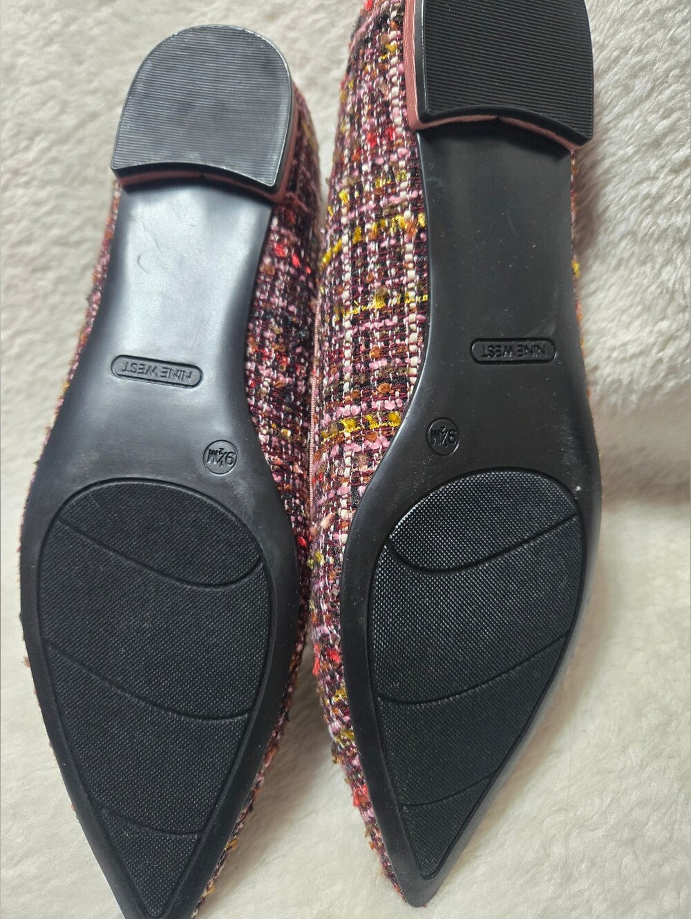 Nine West Pink Tweed Rhinestone Jesike Buckle Slip On Dressy FlatsNew In Box! - Picture 6 of 8